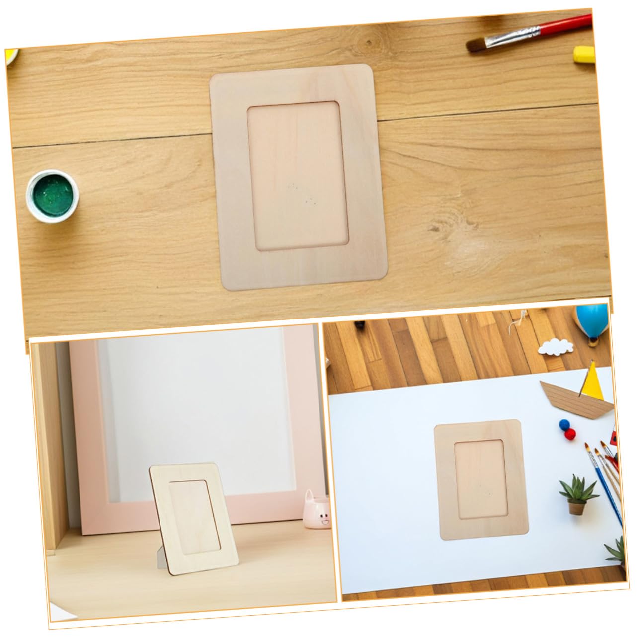 Cornice Foto in Legno Naturale 10 Pezzi, Beige, per Bambini