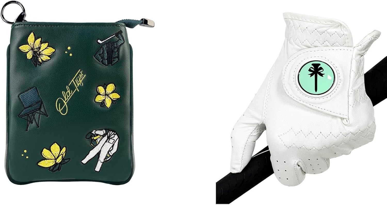 Swig Sip Golf Accessory Bag with Zipper, Leather Ball Bag, Womens Gloves Left Hand with Mint Ball Marker