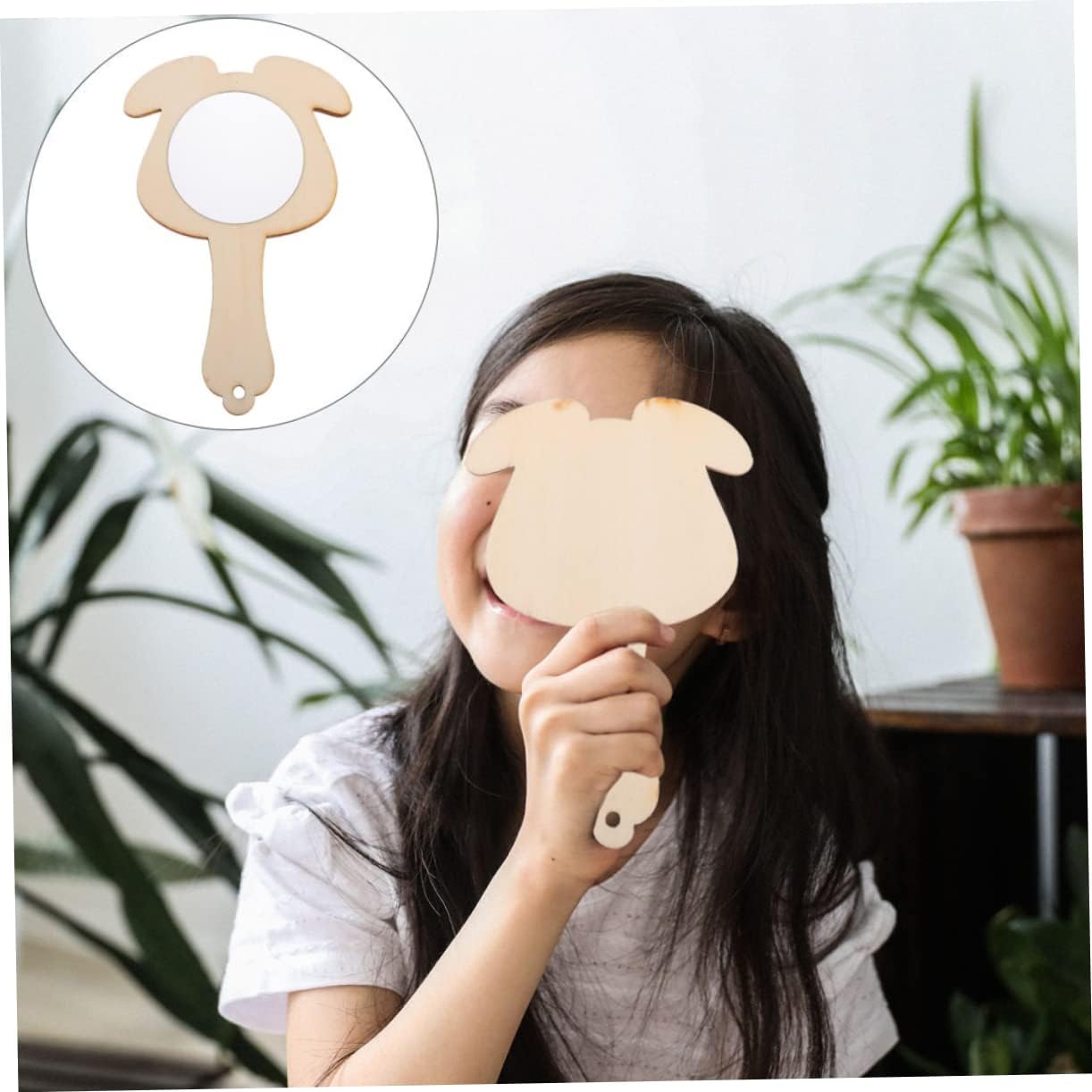 Ipetboom 5pcs Wooden Handheld Cosmetic Mirror for Boys and Girls Unfinished Mirrors for Creative Painting and Crafts for Imaginative Play and Decoration
