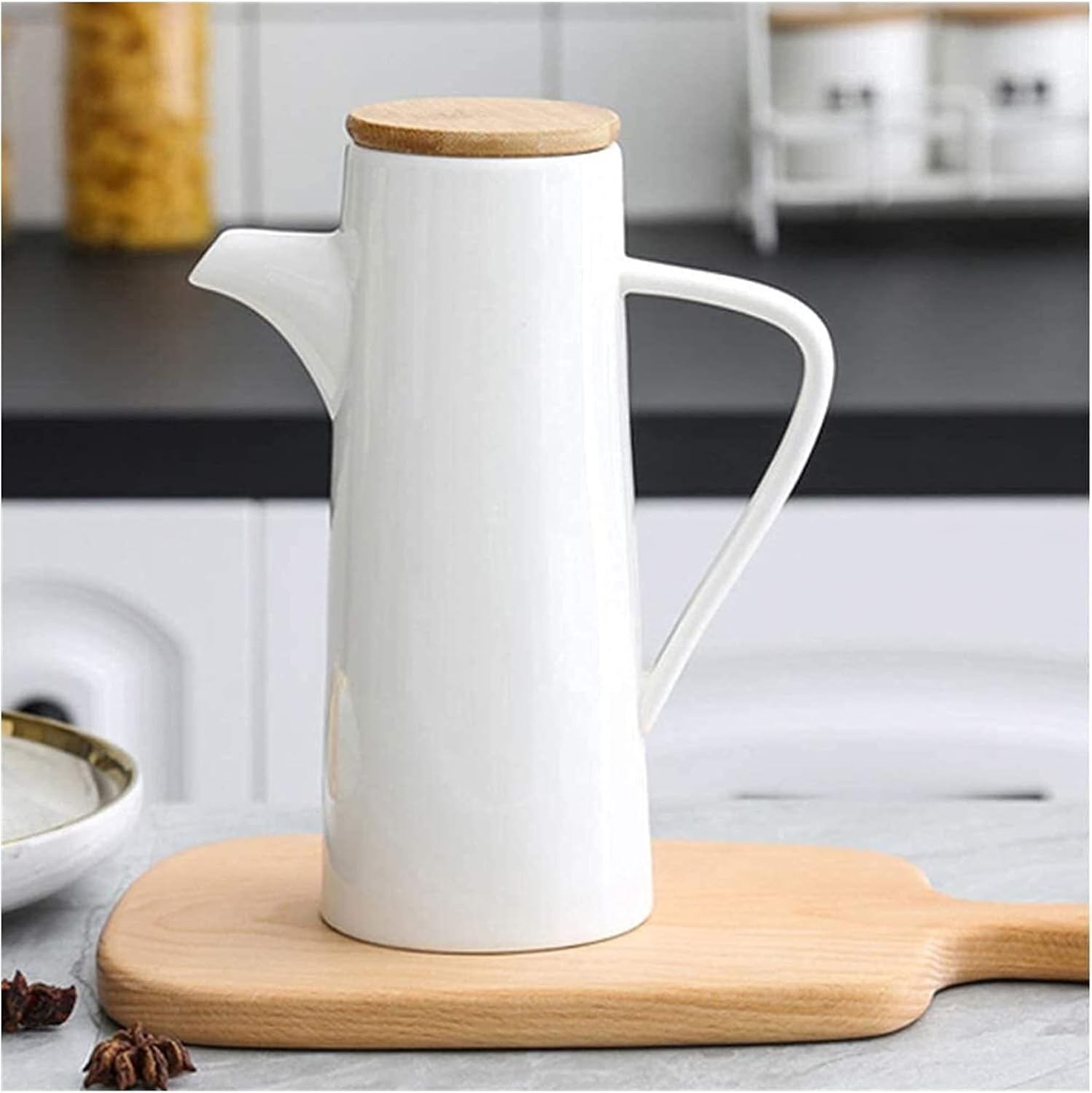 Oil Vinegar Pots Oil and Vinegar Cruet White Olive Oil Vinegar Dispenser Bottle Ceramic Oil Soy Sauce Bottle Pot Dispenser