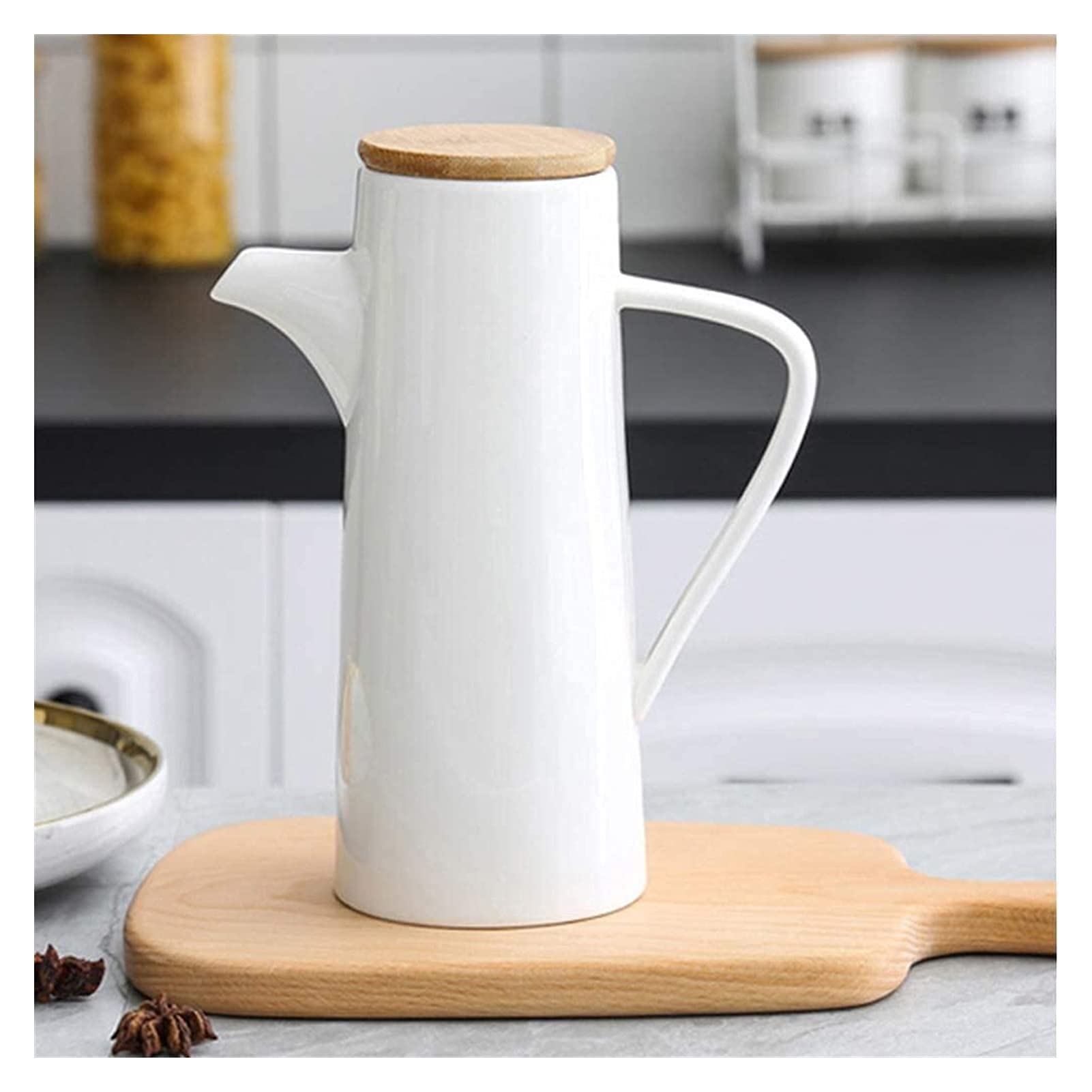 Set dispenser per olio e aceto in ceramica, bottiglia bianca per olio d'oliva, aceto con salsa di soia, oliera da cucina, aceto, contenitore moderno per olio e aceto, per cucinare e mangiare