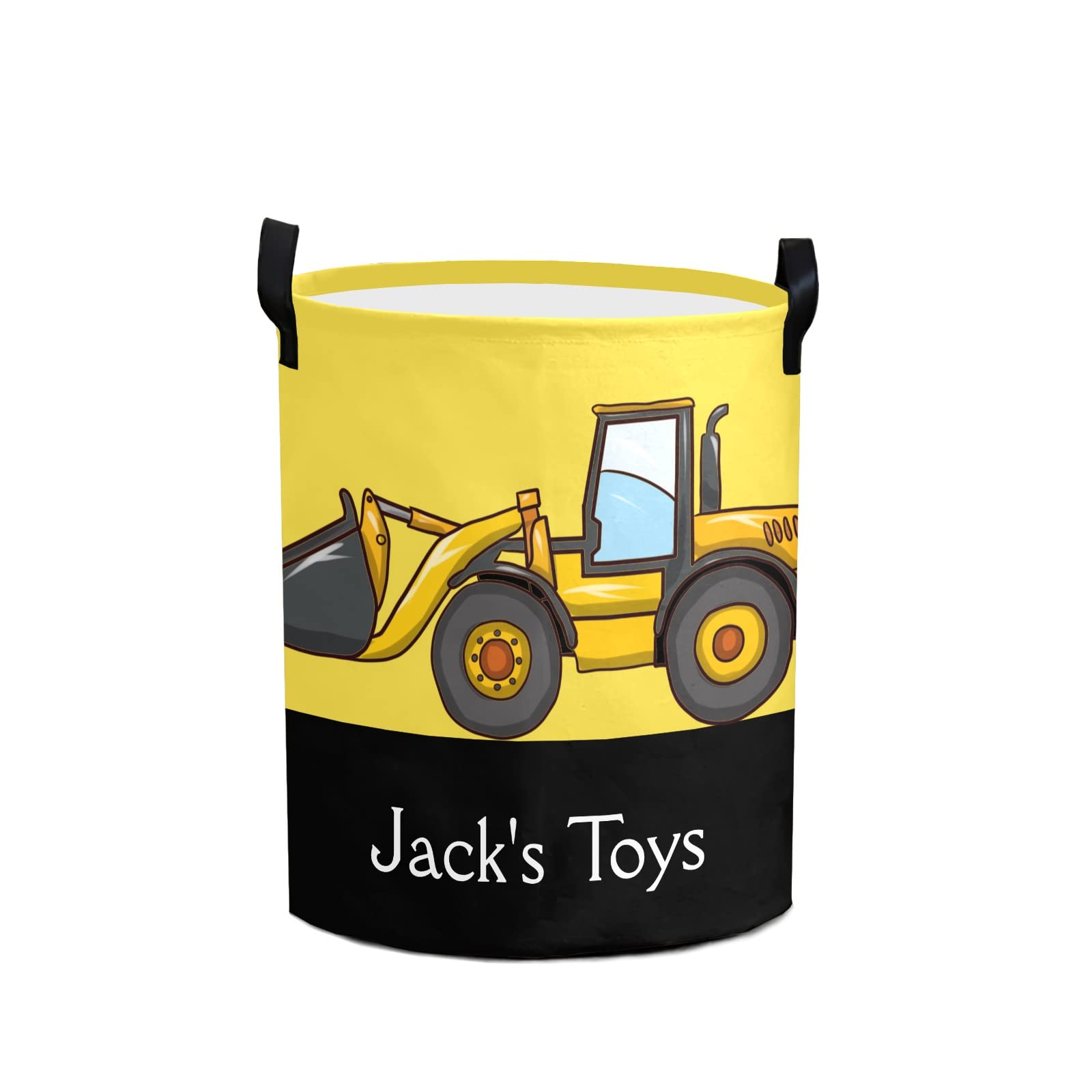 Excavator Personalized Freestanding Laundry Hamper, Custom Waterproof Collapsible Drawstring Basket Storage Bins with Handle for Clothes