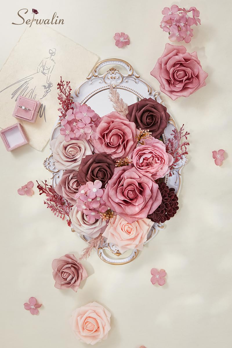 Serwalin Artificial Flowers Pink Fake Flowers Combo Box Set Silk Flowers with Stems for DIY Wedding Bouquets Bridal Shower Centerpieces Arrangements Party Cake Decorations - Image 2