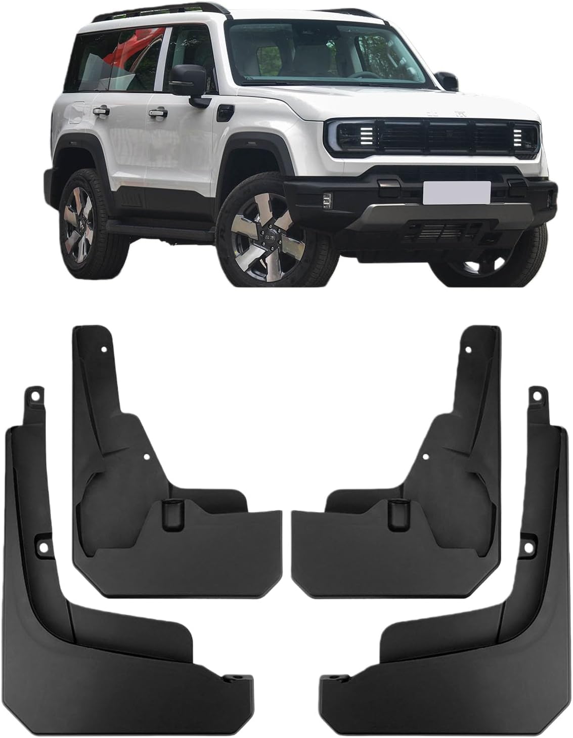 Car Mud Splash Guards Mud Flaps Fender Kit for BAIC BJ40 2025 Range Extender Edition with Fixed Pedals, with Hardware Kits Accessory, Black Color, Front LH RH and Rear LH RH