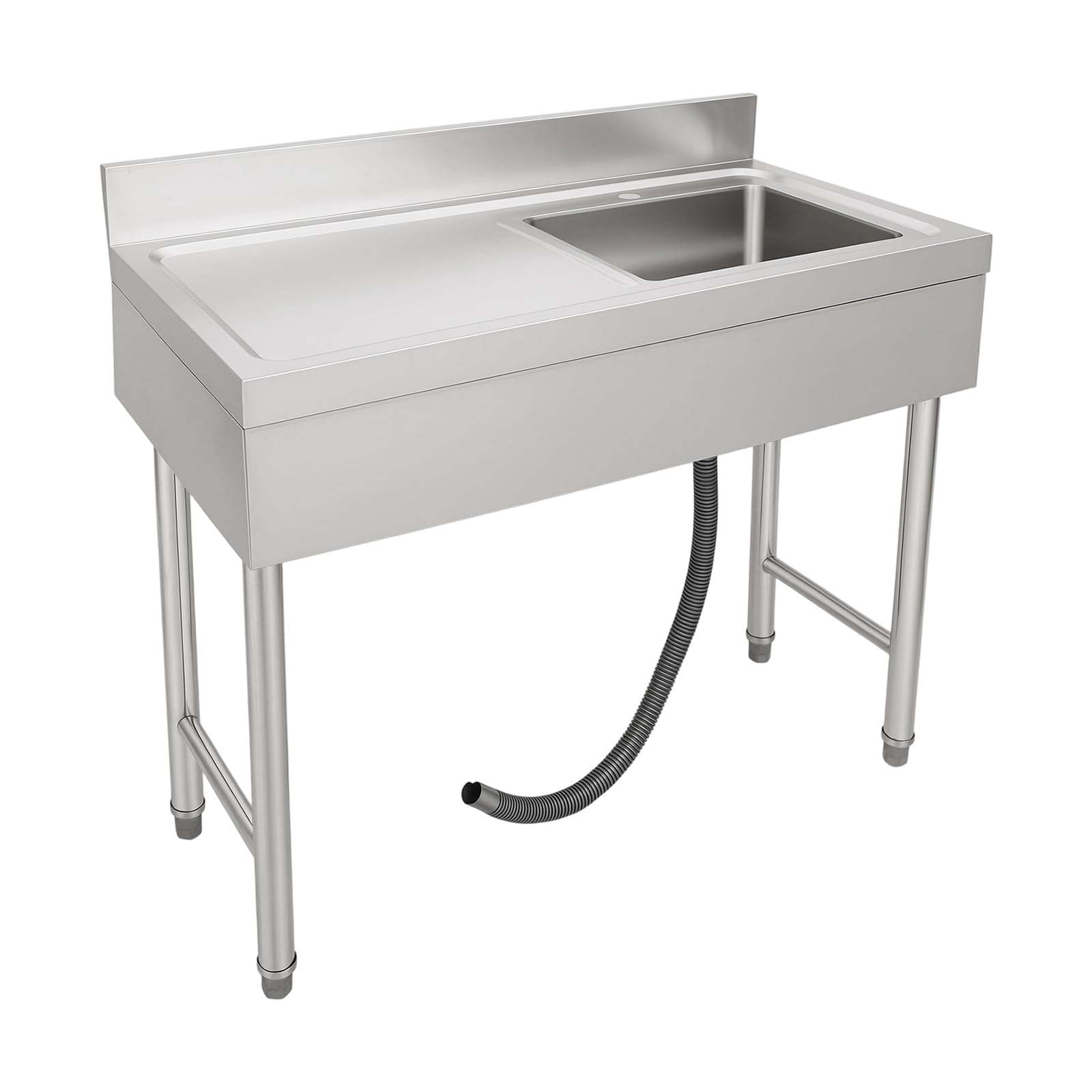 Freistehende Edelstahl Spültisch Gastro 1 Becken (Rechts), 110×50×80 cm Gewerbliche Spülbecken Spültisch für Outdoor und Camping mit Spüle, Sieb für Großküchen geeignet sein, Restaurant