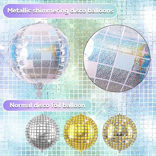 Image of 6 Pcs 22 Inch Iridescent Disco Ball Balloons Iridescent Big Disco Balloons