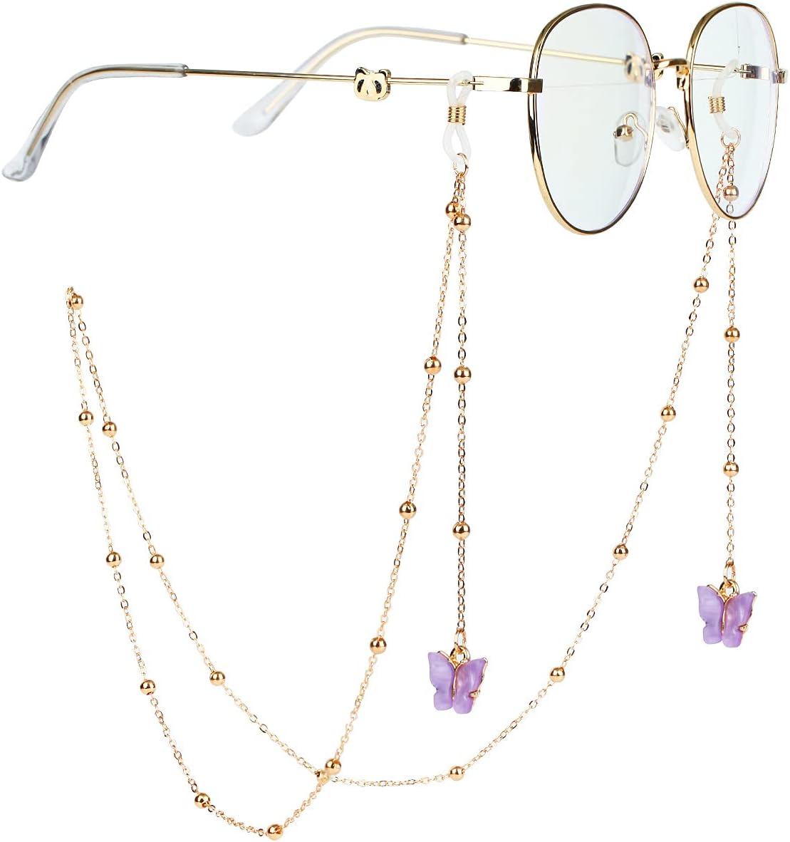 27.5 inch Eyeglass Chains Butterfly Gold Bead Mask Lanyard Mask Chains and Cords Eyeglass Necklace Eyewear for Women