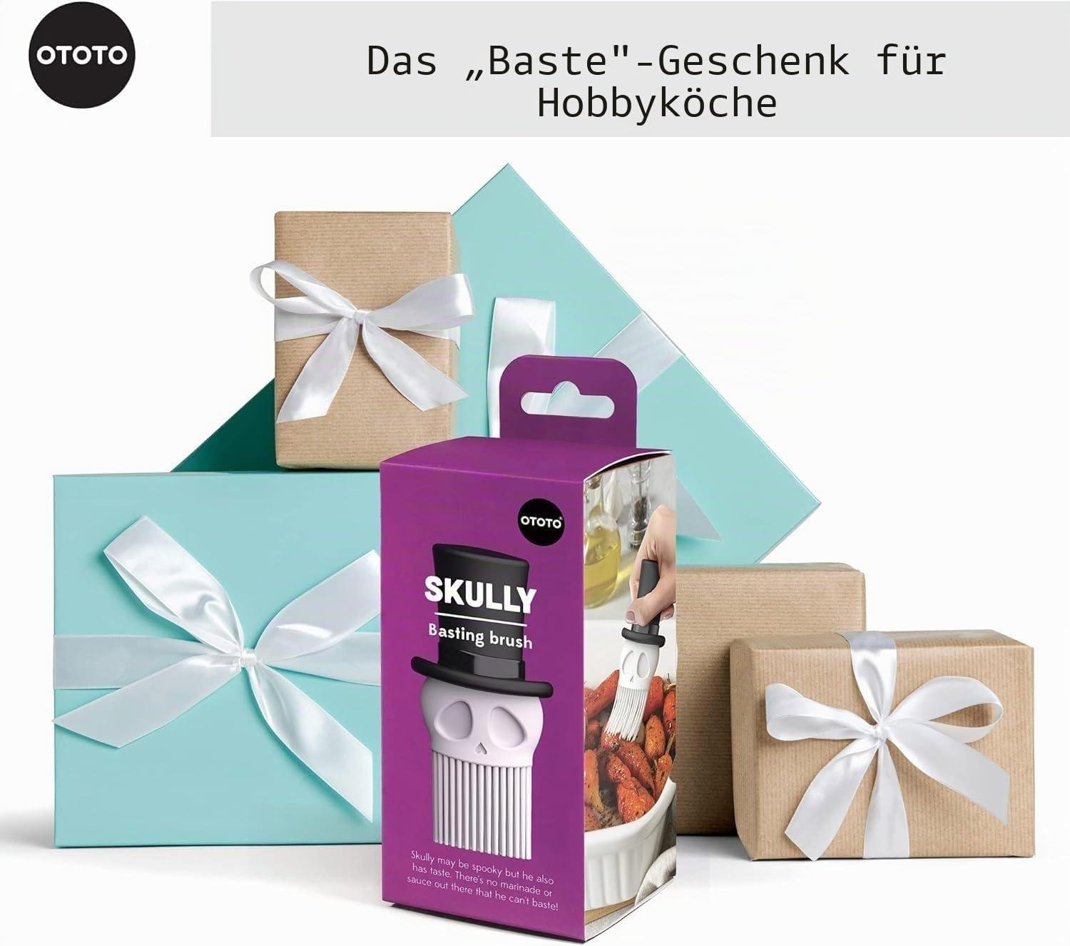 Skully Backpinsel von OTOTO – Silikon-Backpinsel, Küchenbürste, gruselige Geschenke, Totenkopf-Küchenzubehör