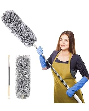 SMTG® Upgraded Long Handle Microfiber Feather Ceiling Duster for Dust Cleaning with extendable Pole 30-100 Inch with Anti Scratch Bendable Head Brush for Cleaning High Cobweb Stick high Ceiling Fan - image, photos