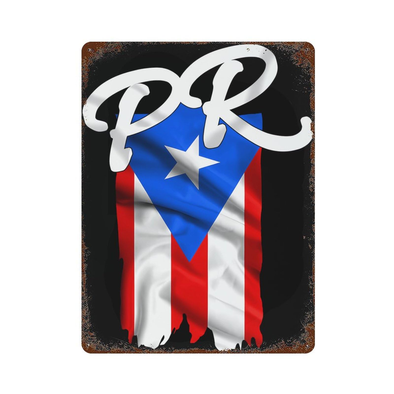 KWQDOZF Porto Rico Flag PR Porto Rico Boricua Pride 2 Theme Metal Tin Sign,Vintage Iron Hanging Plate Vertical with Rust Poster Wall Decor 12x16inch