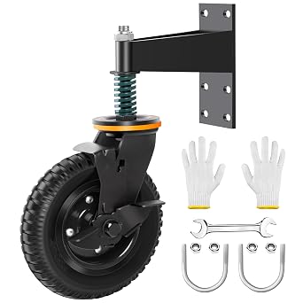 8"" Gate Wheels for Metal Tube Gate Swing Wooden Fence Gate, Spring-Loaded Gate Caster 8 in, Black