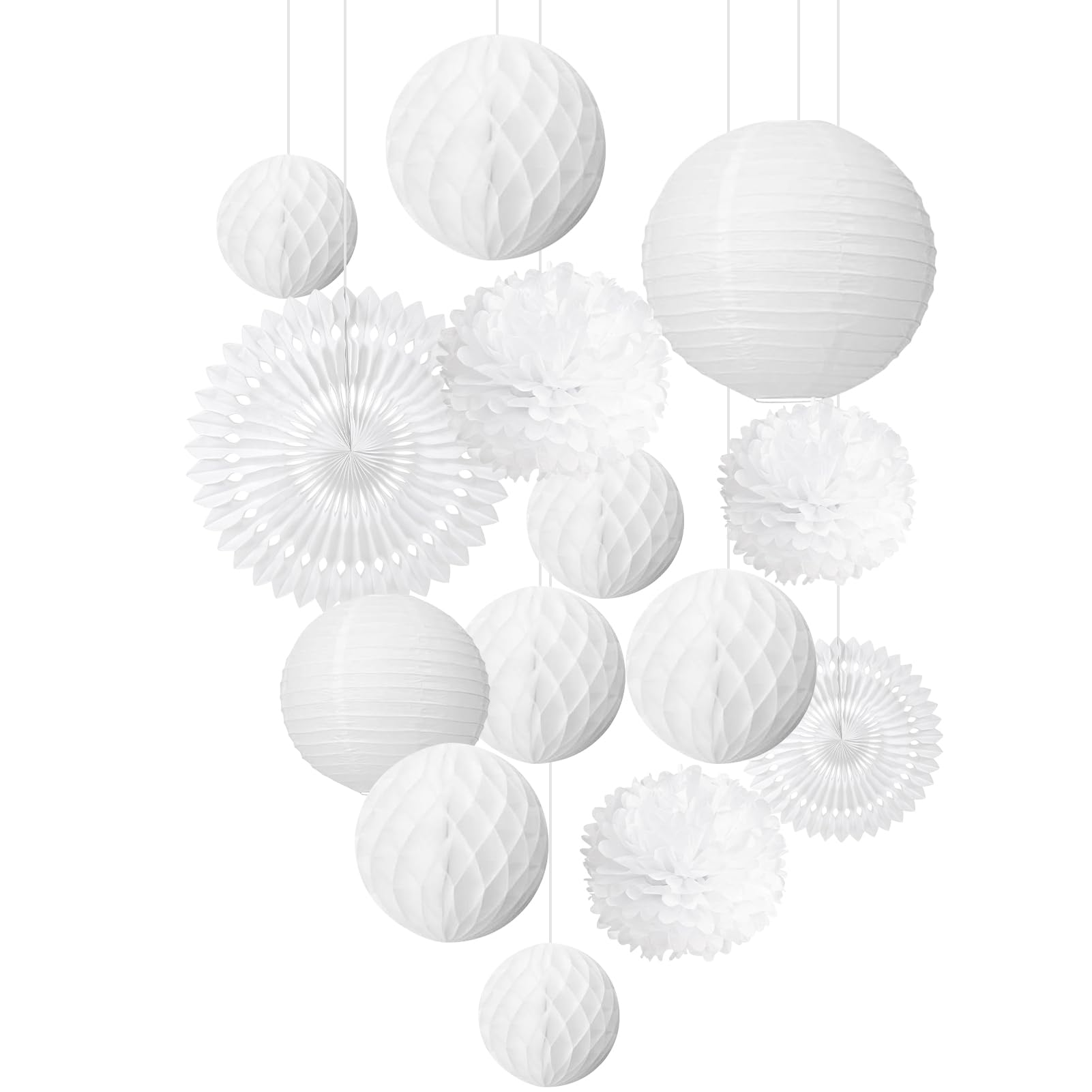 EASY JOY Hochzeitsdeko Vintage Lampions,Pompons Deko Weiß,lampions weiß,Seidenpapier Pompoms,Taufe Deko, Konfirmation Deko,kommunion Deko,für Geburtstag,Party Deko,Valentinstag,Tischdeko Hochzeit