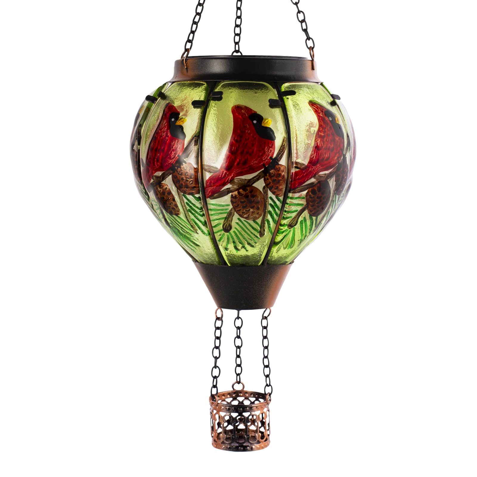 DREAMSKIP Cardinal Solar Hot Air Balloon Lantern with Flame, Glass Balloon Solar Lantern Outdoor Waterproof, Hanging Hot Air Balloon Solar Light,