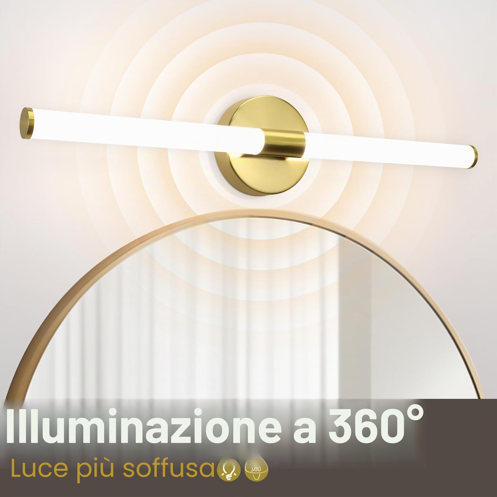 Homefire Lampada da specchio a LED Luce per specchio da bagno da 60CM | Applique da bagno dorata da 8W impermeabile IP44 bianco neutro 4000K per del corridoio