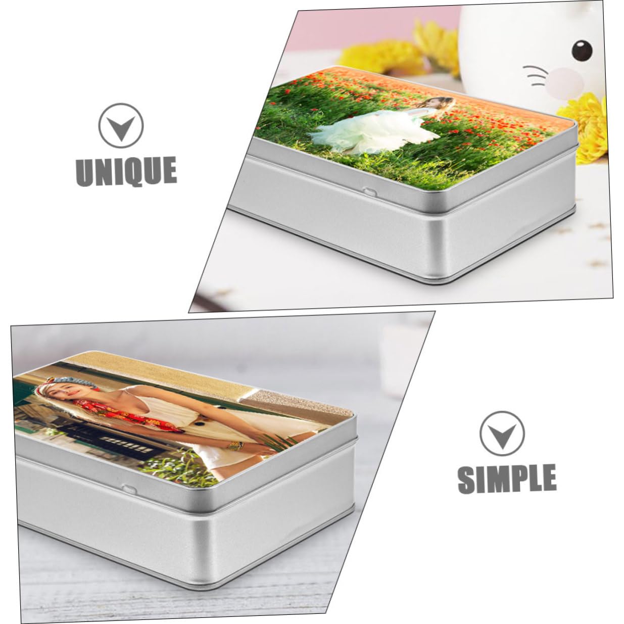 LRXIYODE Boîte en Fer Blanche pour Sublimation Diy, Boîte de Rangement Multifonction Étanchéité, pour Mariage ou Anniversaire