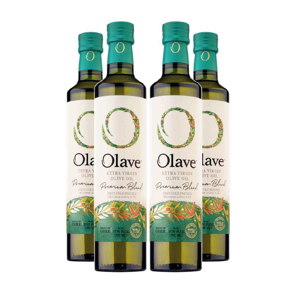 Extra Virgin Chilean Olive Oil by Olave |Premium Blend - First Cold Press, 33.8 Fl Oz (1000 Ml) - 4 pack