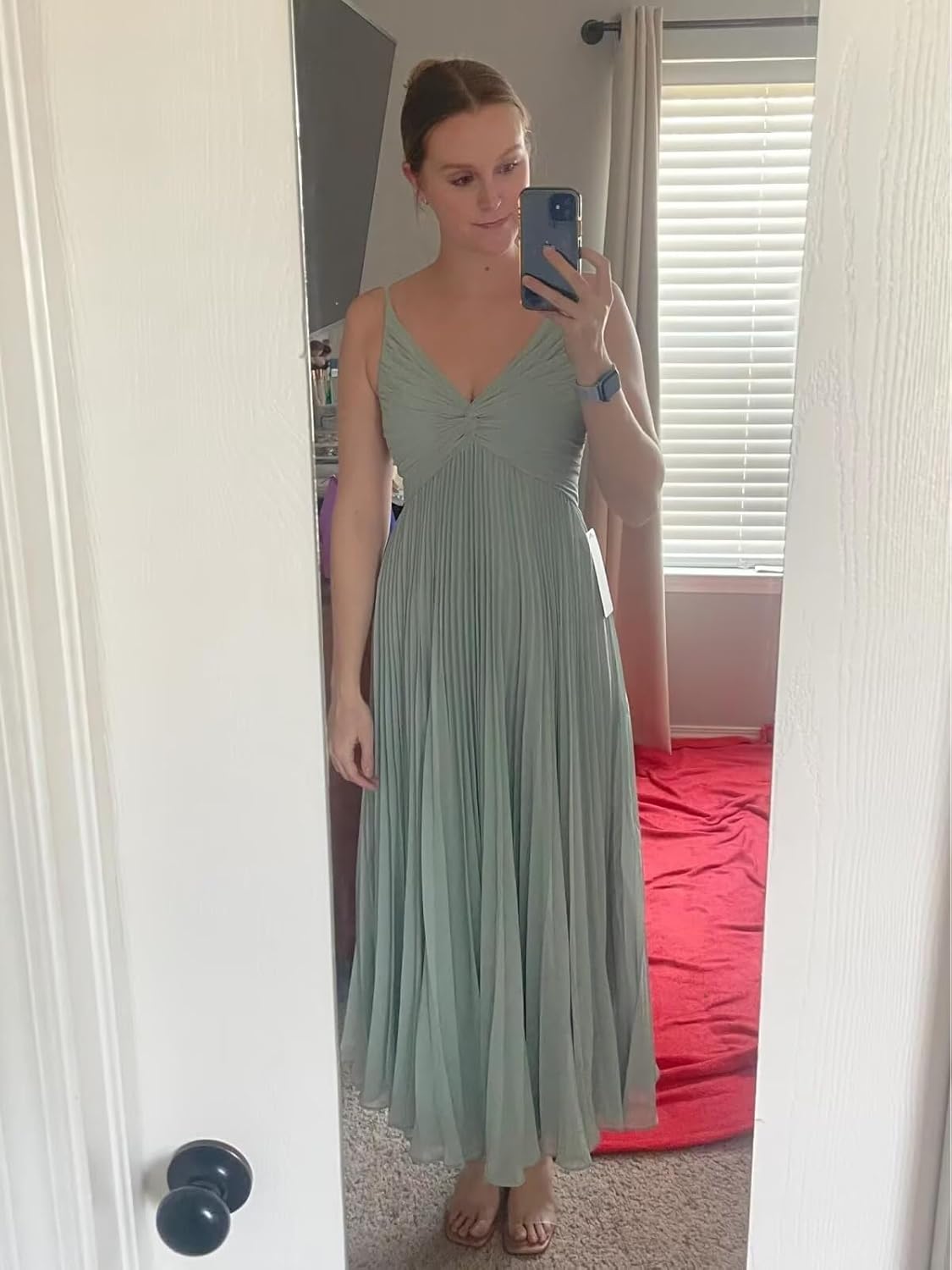 V-Neck Pleated Bridesmaid Dresses for Women Chiffon Spaghetti Straps Pleates Long Formal Wedding Guest Dress - Image 4