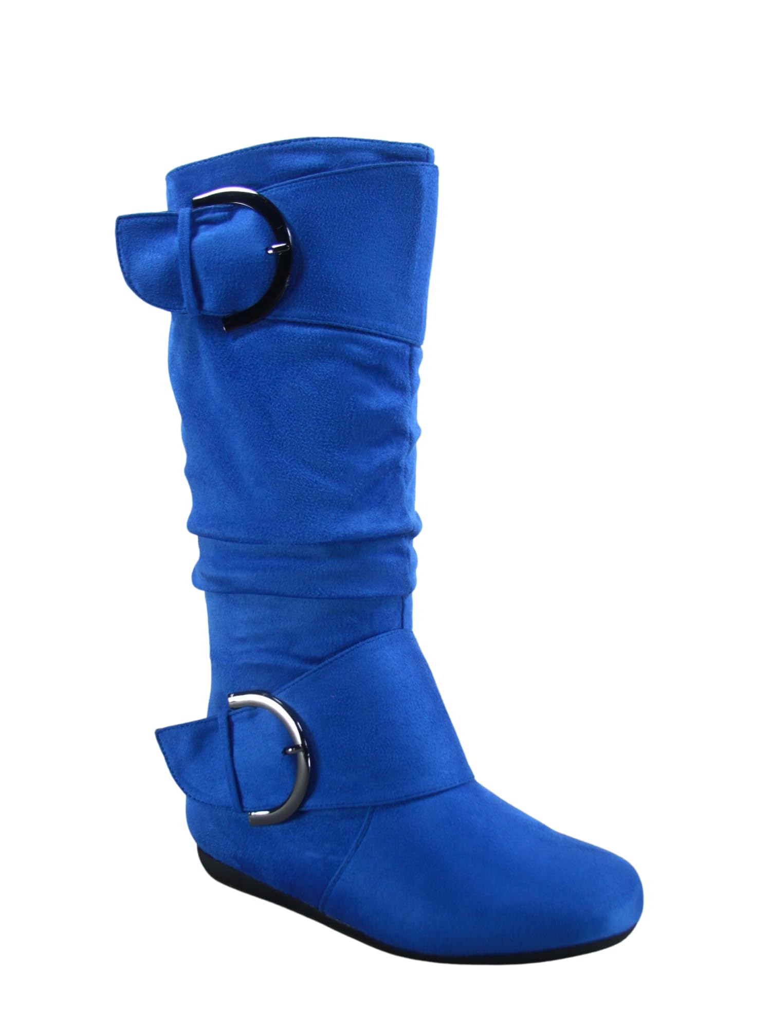 TZ Zone-38 Women's Closed Round Toe Flat Heel Buckle Slouchy Mid-Calf Casual Boots