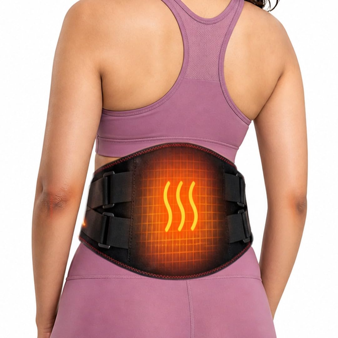 SELLASTIC Wireless Heating Pad Belt for Back Pain and Period Cramp Relief Massager | Adjustable, Fits Sizes | 3 Heat and 6 Massage Modes | Lower Back, Lumbar, Abdomen, Waist Pain Relief | Gift for Women, Men, Parents