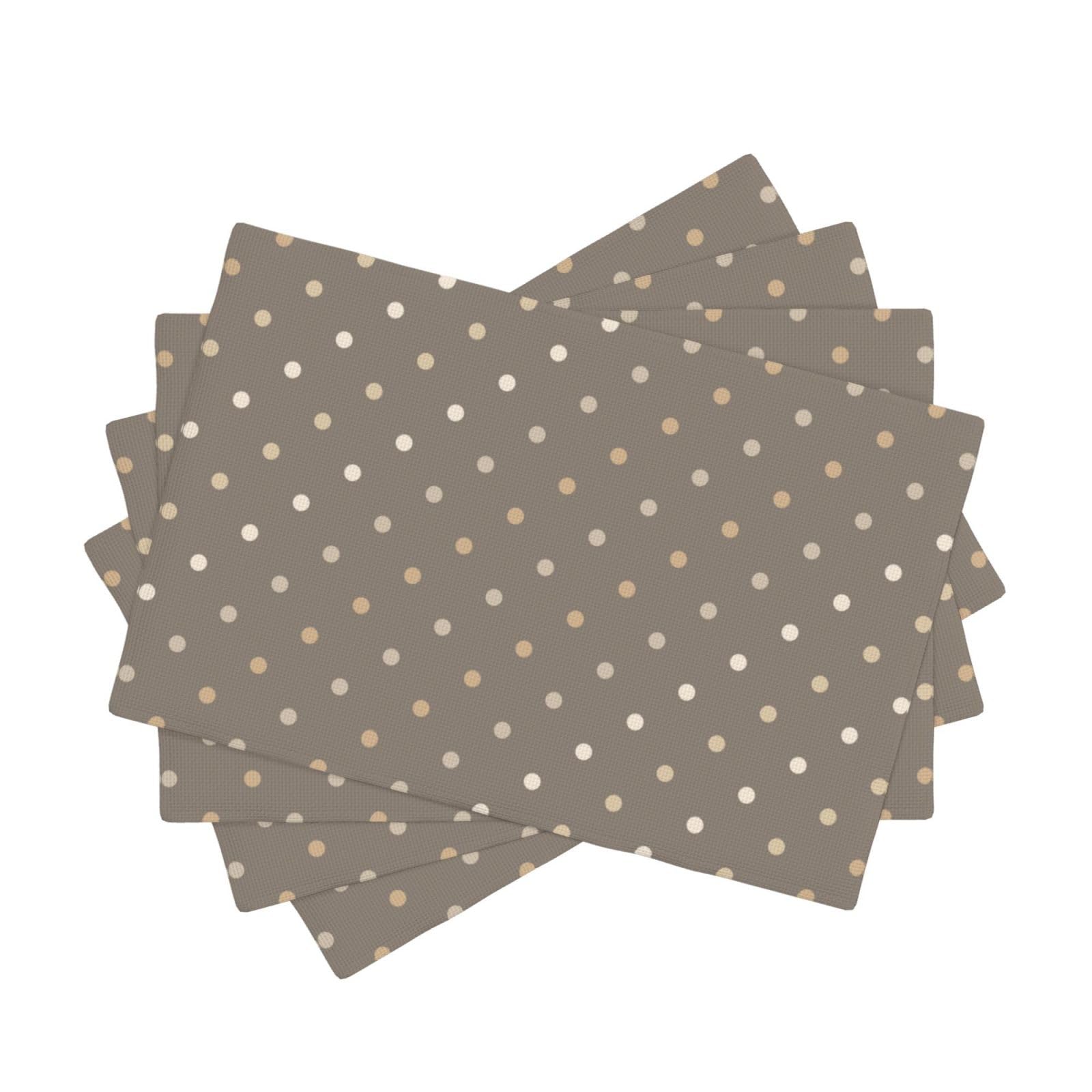 Set de table à pois taupe lot de 4 en faux lin résistant à la chaleur 30x45cm