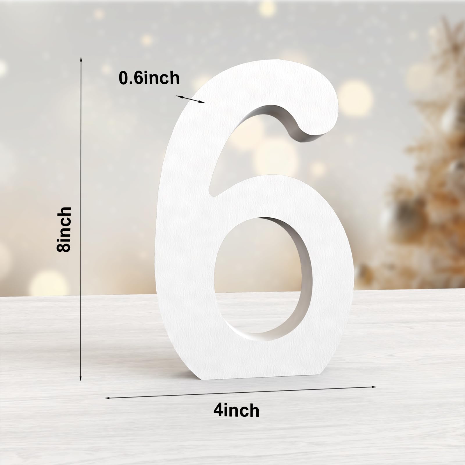 Aruatu 8 Inch White Wood Numbers Unfinished Wood Number for Wall Decor Decorative Standing Numbers Large Letters for wall Decoration for Craft Home Party Projects (6) - Image 2