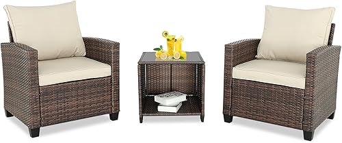 Juego de muebles de patio de ratán para exteriores, juego de conversación seccional de 3 asientos, 2 sillas individuales y 2 otomanas para césped,