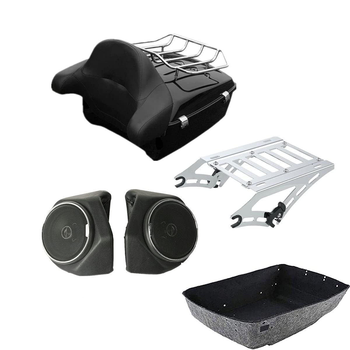 TCMT 13.7" King Tour Pack Trunk Backrest Luggage Rack 2 Up Rack Speakers Fit For Harley Tour Pak Touring CVO Road King Road Glide Street Glide Electra Glide 2014-2025