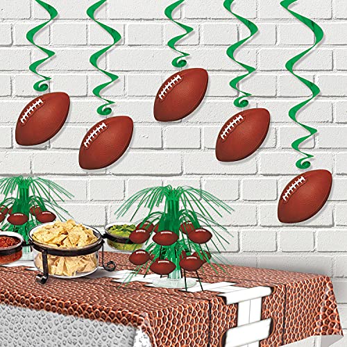 Beistle 5 Piece Football Party Hanging Swirl Sports Whirls For Game Day Tailgating Decorations, 40", Brown/Green/White #TOP4