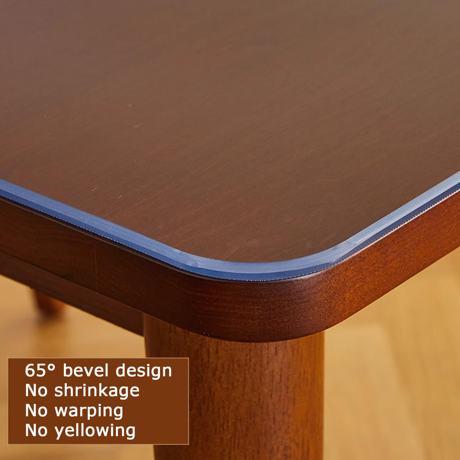 Protector de Mesa Rectangular Resistente al Agua Que No Encoge,Mantel Transparente Bisel de 65°,Mantel de PVC de Vidrio Suave de 3mm,Protector de Mantel de Mesa de Comedor (130x130cm/51x51in)
