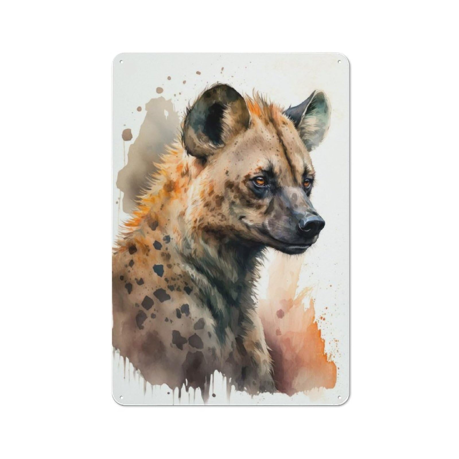 Junmoney A Hyena Watercolor Design Vintage Metal Wall Sign 30X20cm For Hobby Room Or Studio, For Hobby Room Decor Fans