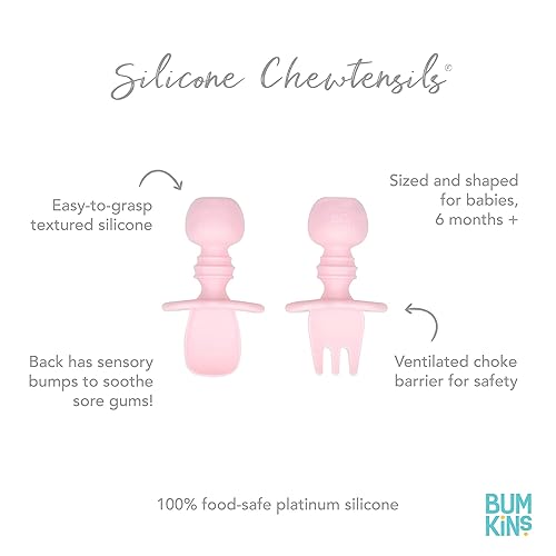 Vista 221 de Bumkins Juego de utensilios para bebé, cucharas de silicona para sumergir, autoalimentación, destete LED para bebés, aprendizaje de entrenador, A1