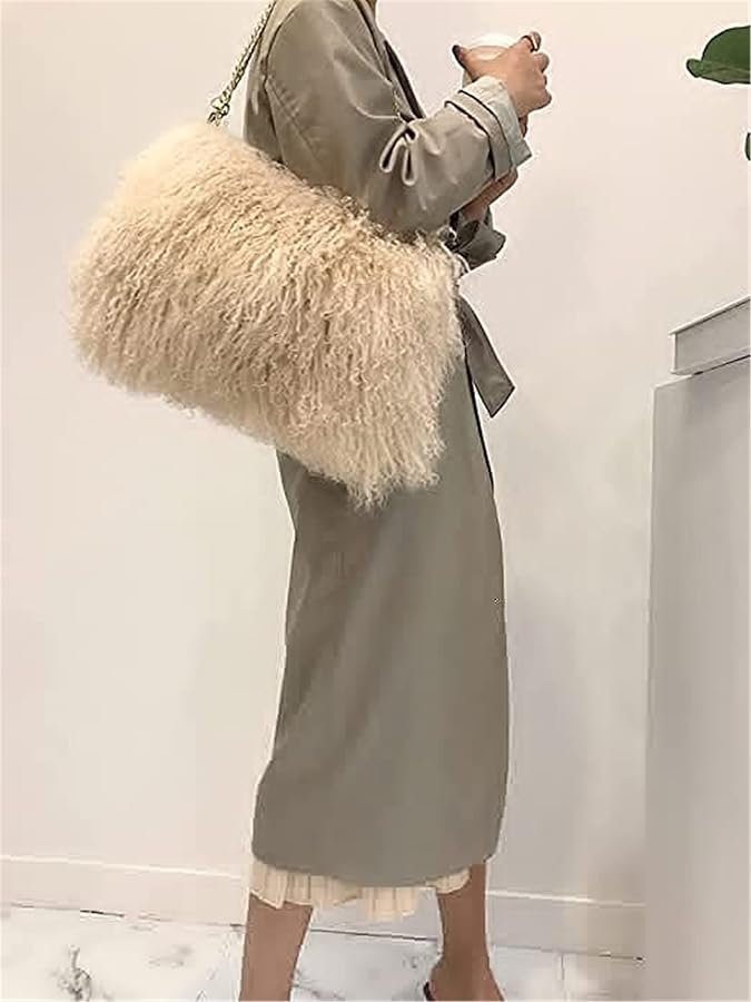 Amazon.com: ME-01 Big Fluffy Fur Handbag With Real Mongolian Lamb