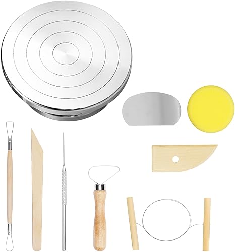 eZAKKA Rueda de escultura de 11.8 pulgadas, rueda de banda de metal resistente de doble cara con herramienta de cerámica para modelado de cerámica,