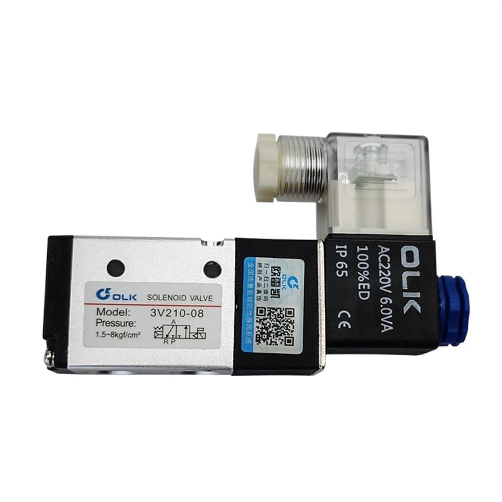 3V210-08 Pneumatyczny elektryczny zawór elektromagnetyczny, 3-drożny 2-pozycyjny zawór elektromagnetyczny na gaz, 12 V, 24, 220, cewka, wolt, przyłącza węża (3V210 08 AC220V, z złączkami 4 mm)