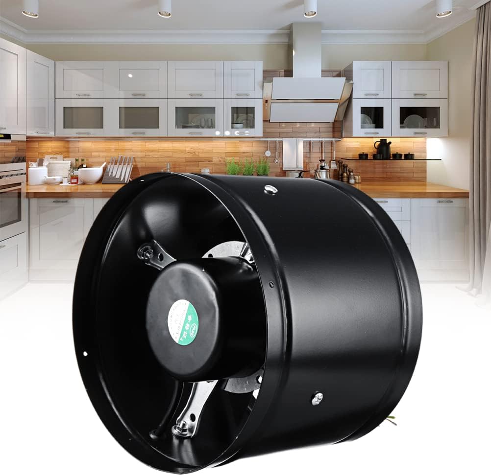 Aramox 8 Inch Duct Fan, Low Noise Exhaust Fans, Copper Wire Motor, Stainless Steel Blades, Ideal for Kitchen, Bathroom, Garage, Workshop and More (8 inch black diameter 200mm exhaust fan)