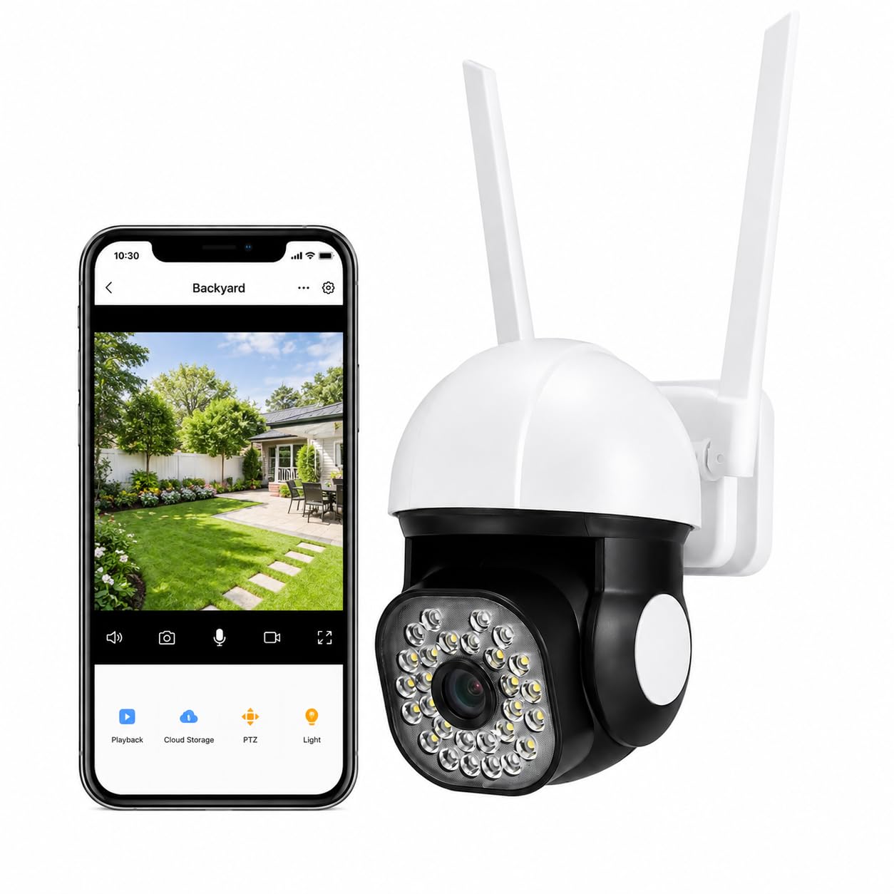 NEYESECU 4K 8MP Wireless Security Camera, 360° PTZ Surveillance Camera with Dual Antennas, Color Night Vision, Motion Detection, Two-Way Audio, IP66 Waterproof Home Security Camera System
