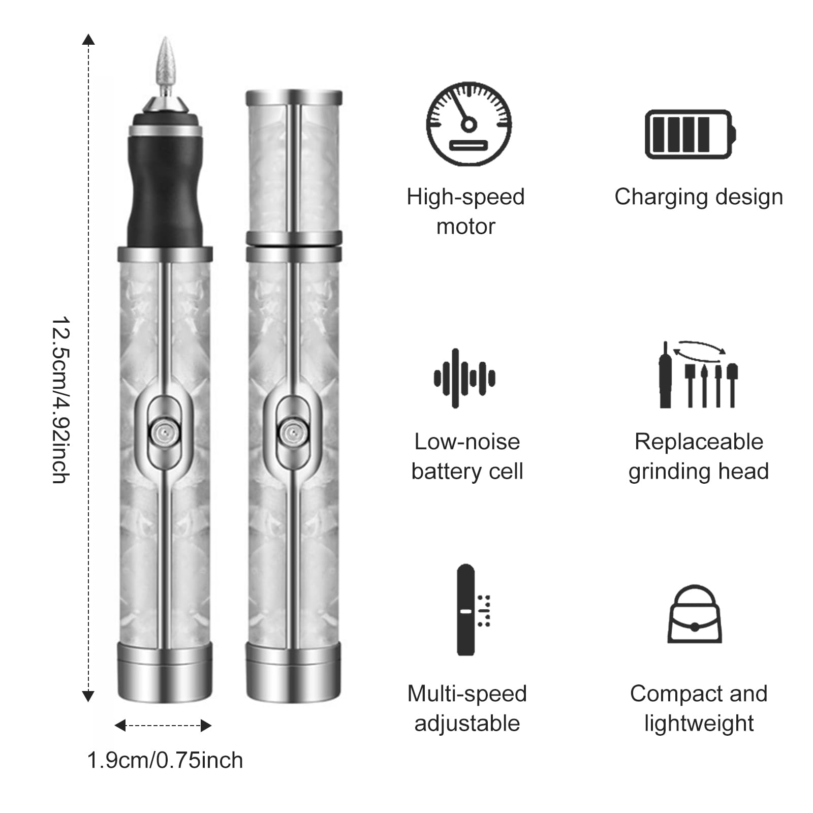 Electric Nail File, 12-in-1 Electric Nail Drill , Nail Files 20000 RPM Cordless Professional Efile Pedicure Tools with 4 Speeds - Image 2