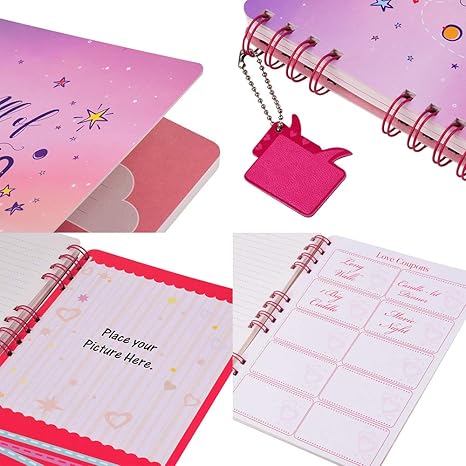 DOODLE B5 Hardbound Spiral Notebook Diary – 160 Undated Ruled Pages, 80 GSM Acid-Free Paper | Bookmark Dangler & 100+ Stickers | Opens Flat for Easy Writing | Love Diary for Girls – Forever Mine - Image 5