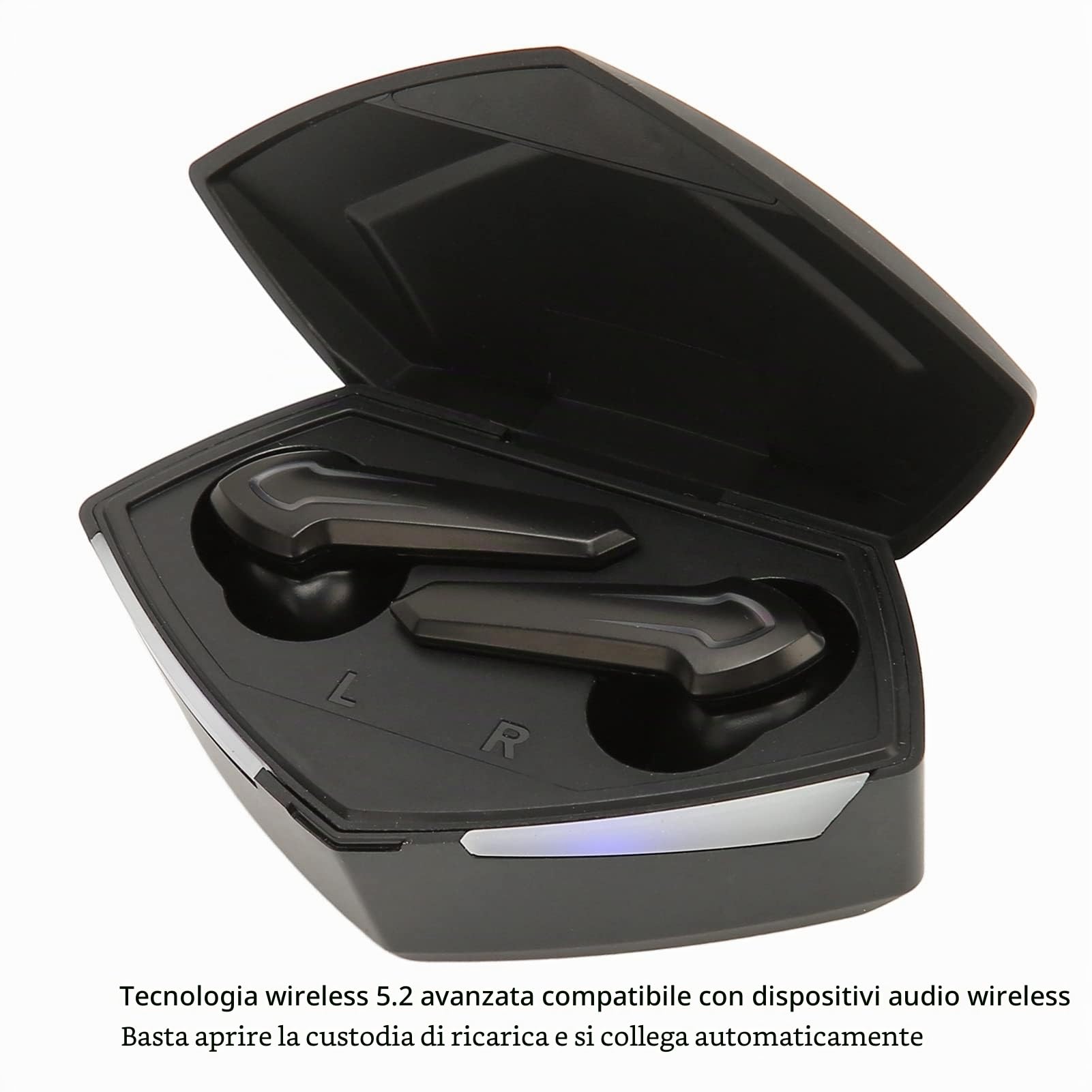 Zunate Auricolari da Gioco Wireless, Cuffie Bluetooth 5.2 Dual Mode, Microfono Integrato, Latenza Ultra Bassa di 45 Ms, Sincronizza Completamente L'audio con Il Video(Nero)
