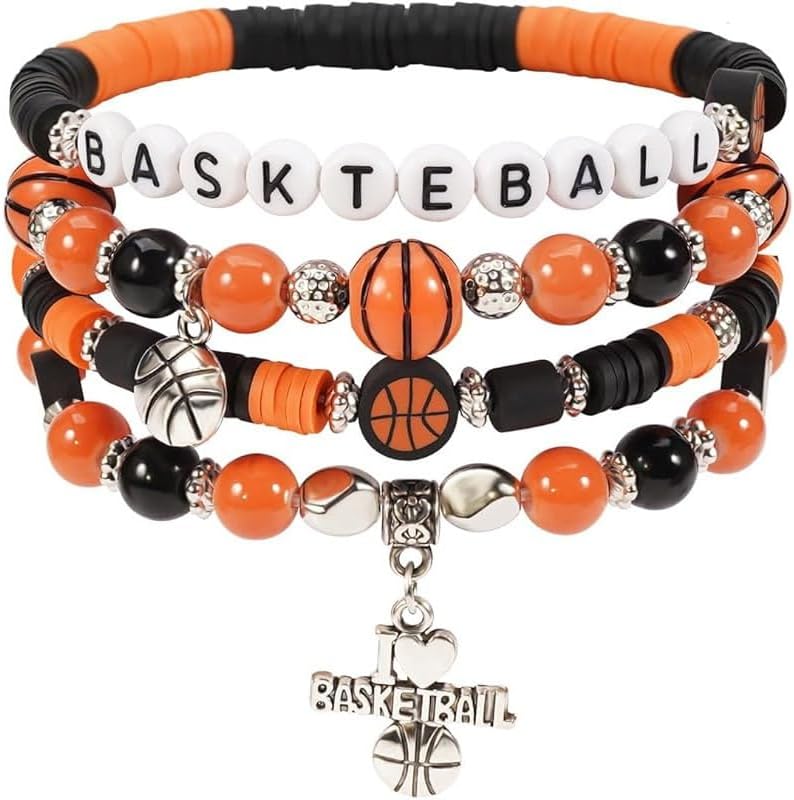 Gold Stack Basketball Beaded Bracelets for Women Stackable Beaded Basketball Bracelet Set