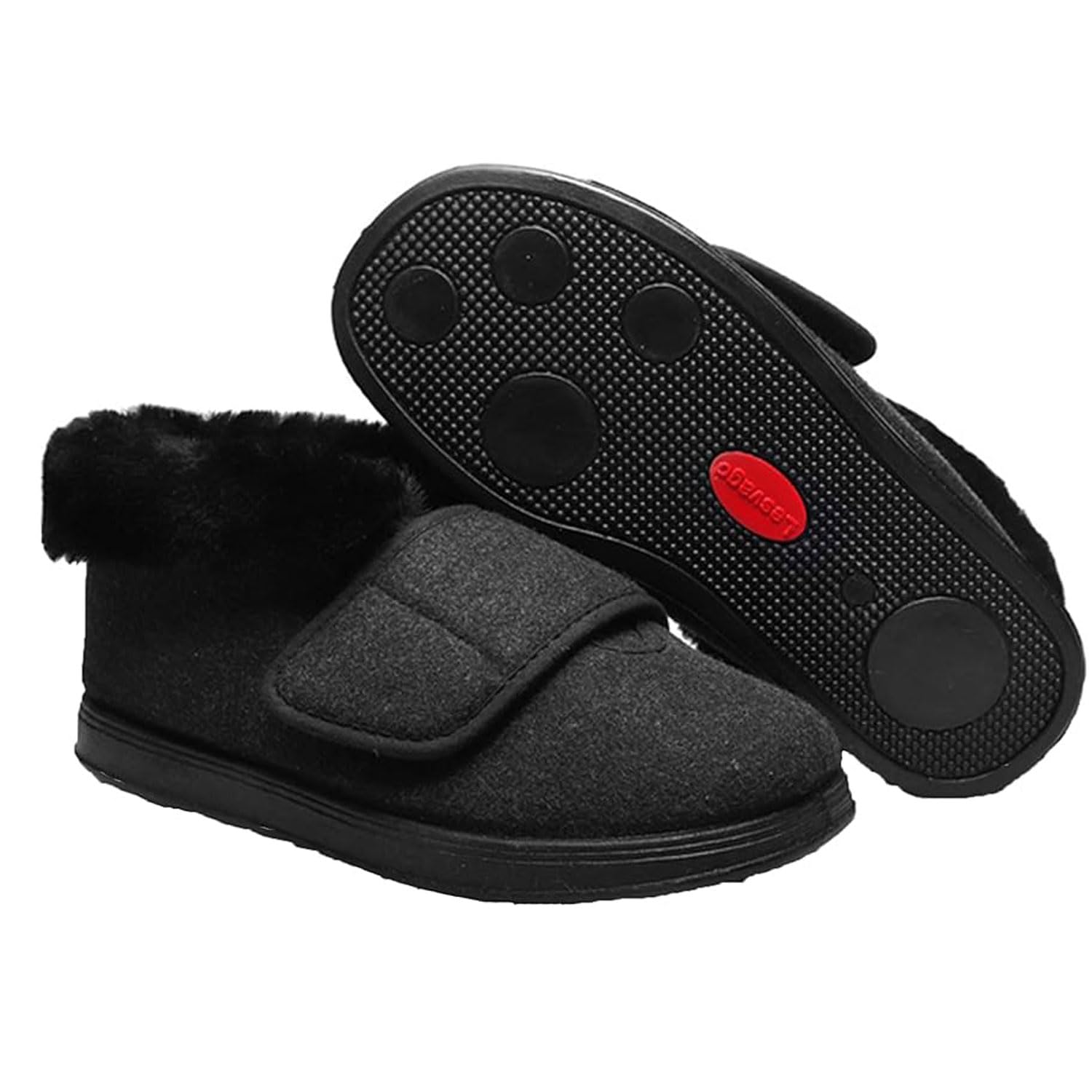 Warm Breite Schuhe Plüsch Gefüttert Für Geschwollene Füße Winter Diabetiker Hausschuhe Damen Extra Weit mit Klettverschluss Verstellbare Drinnen und Draußen Rutschfeste Sohle Bequem Memory-Schaum