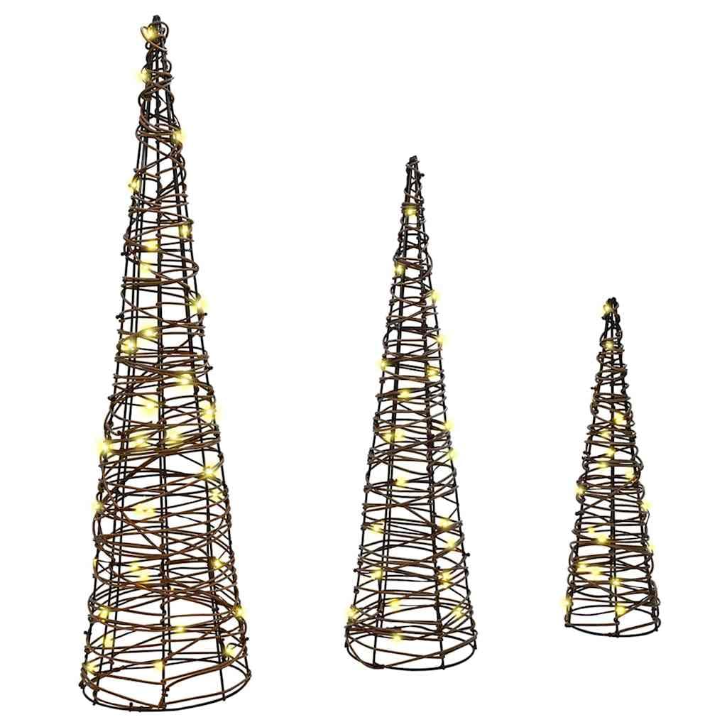 vidaXL Weihnachtsbaum 3 STK. Warmweiß 20 x 20 x 80 cm Rattan 90 LEDs