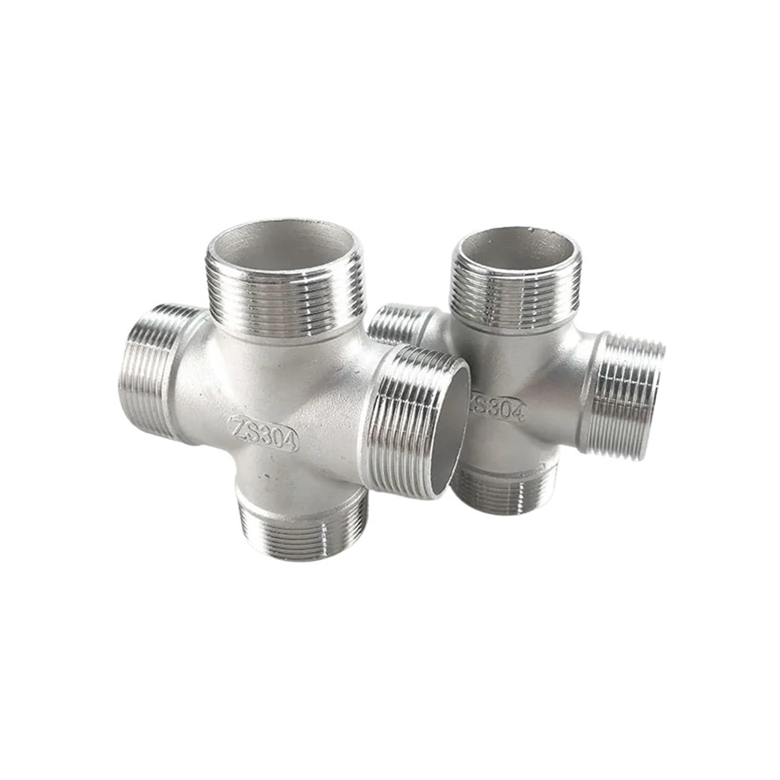 Conector de tubería acero inoxidable SS304 4 vías, rosca macho BSPT 1/4", 3/8", 1/2", 3/4" y 1", DN8-DN50(3/8")