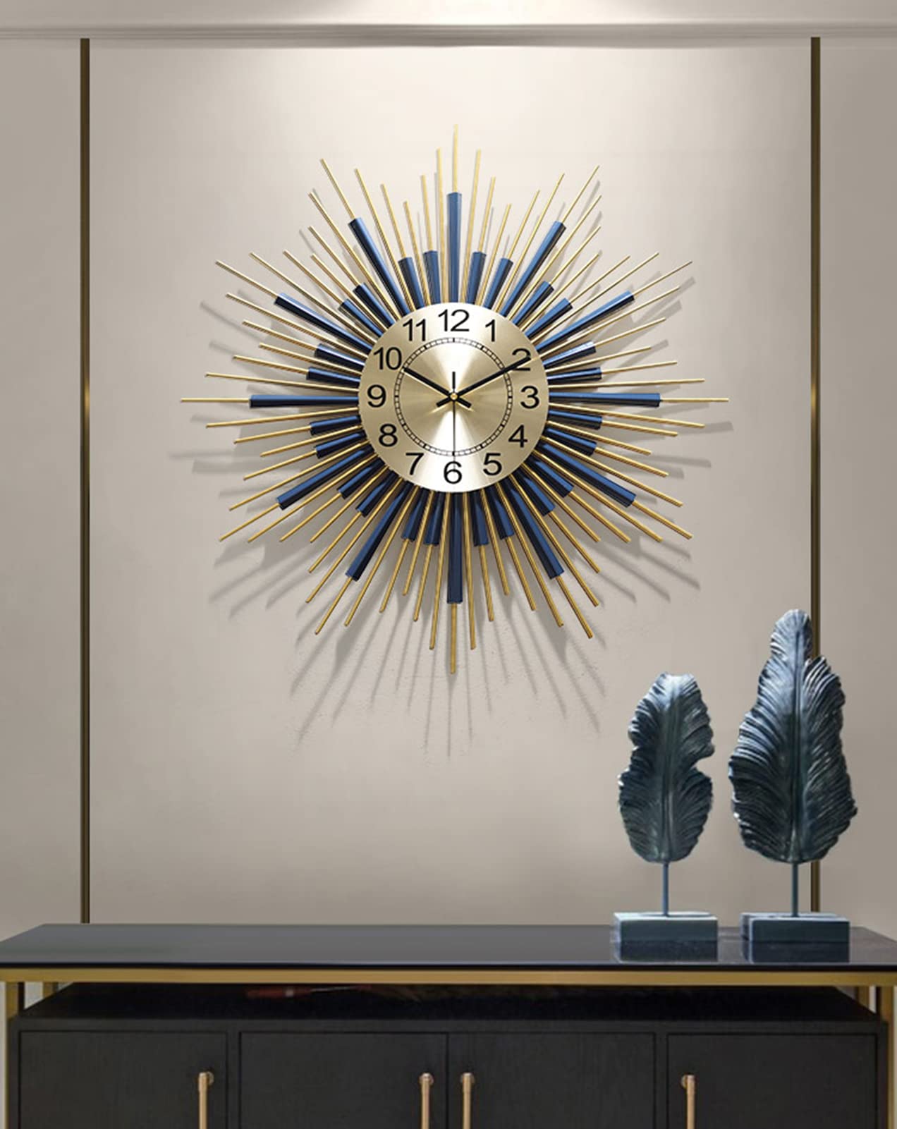 MYUYEE Metal Round Wall Clock, Modern Living Room ation Clock, Silent Non-Ticking Battery Operated Quartz Clock,58cm,58cm (68cm)