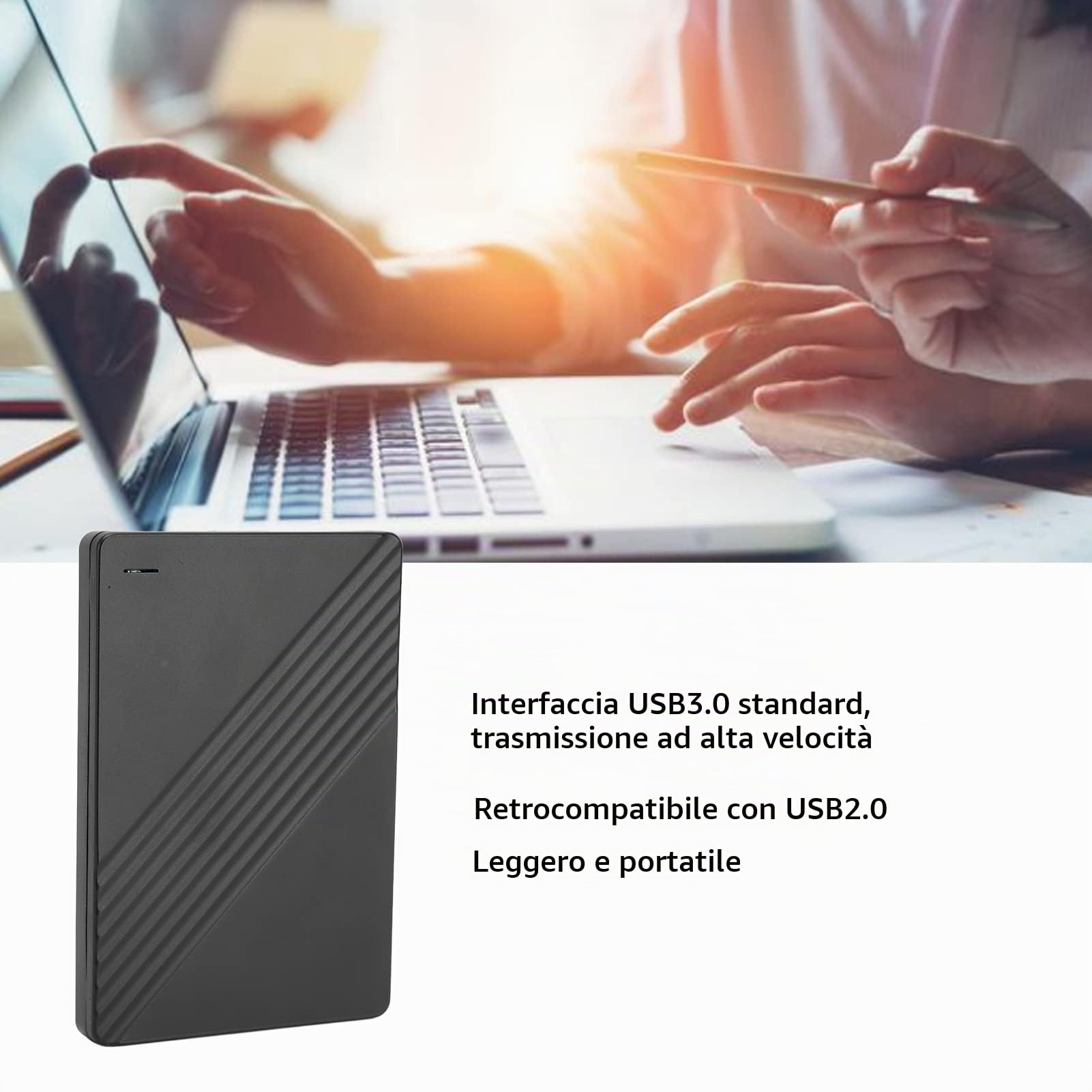 Disco rigido esterno da 2,5 pollici, disco rigido esterno USB 3.0 ultra sottile, HDD portatile compatibile con Win7 Win8 Win10 Vista XP, for OS 8.X e versioni successive. Plug and Play, 5 Gbps (2 TB)