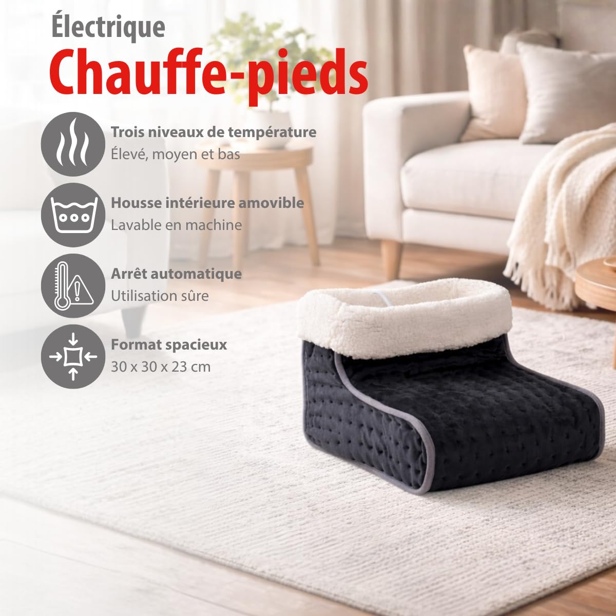 alpina Chauffe Pied – Chausson Chauffant Electrique – Pied Chauffant avec 3 Niveaux – Chaussons Chauffants – Bouillotte Pied – Pantoufle Chauffante – Bouillotte pour les Pieds