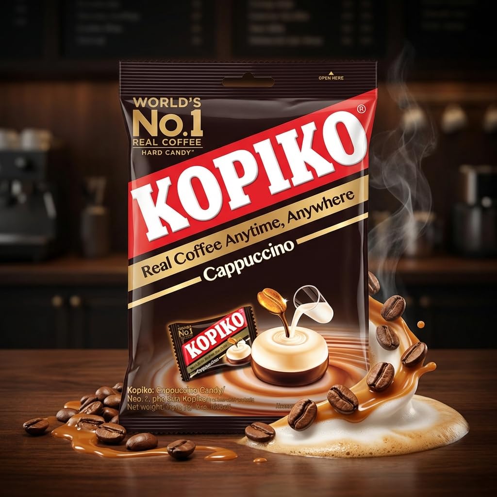 Kopiko Cappuccino Coffee Candy 1050 g (300 cukierków) - Halalowe cukierki kawowe w stylu cappuccino - Duże opakowanie - Kremowy smak kawy - Opakowania indywidualne