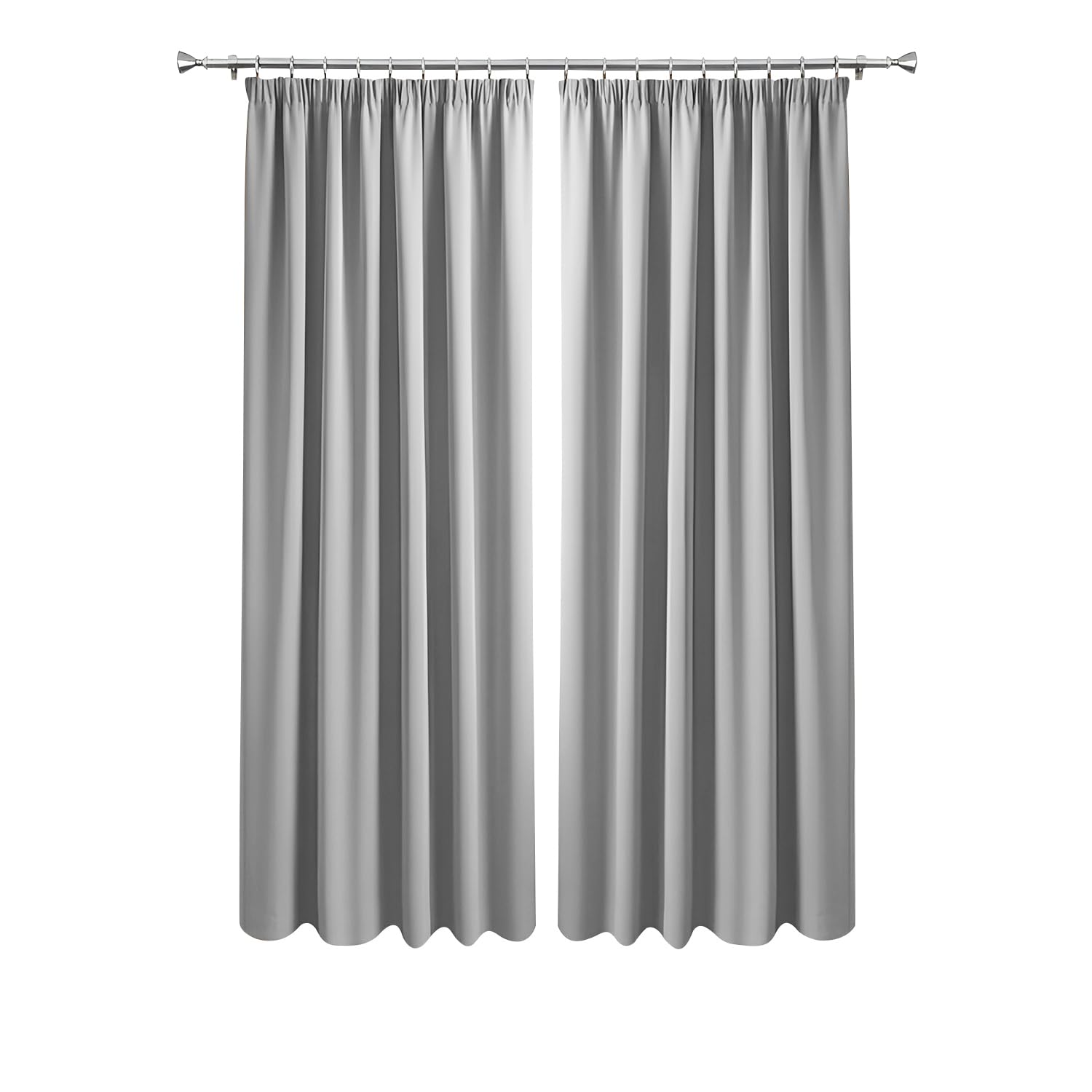 Imperial Rooms Blackout Pencil Pleat Curtains for Bedroom 66 x 90 Drop Inch Light Grey Curtains Thermal Insulated Window Treatments, 2 Panels with Tiebacks