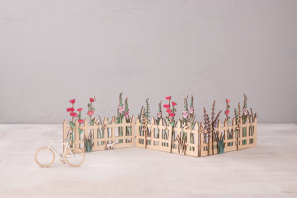 Rayher Wooden Display Building Kit with Flower Garden Design, DIY Wood Craft Set including 24 Pieces, Craft Kit, natural wood - Image 4