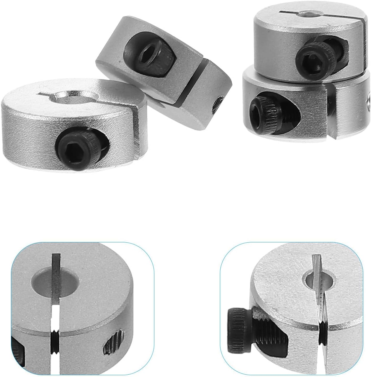 Split Aluminum Clamping Collar Sturdy Shaft Clamps with High Durability and Axial Fixation 4 Pcs Silver Aluminum Stop Ring for Machinery Accessories for Industrial Use